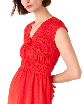 Shirred Bodice V Neck Dress