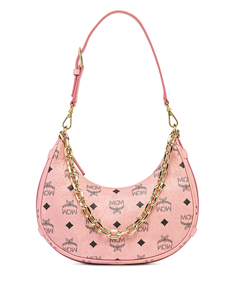 Mcm Aren Crescent Hobo Bag In Visetos In Pink