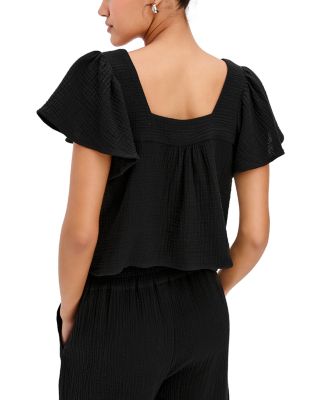 Casie Split Neck Flutter Sleeve Top
