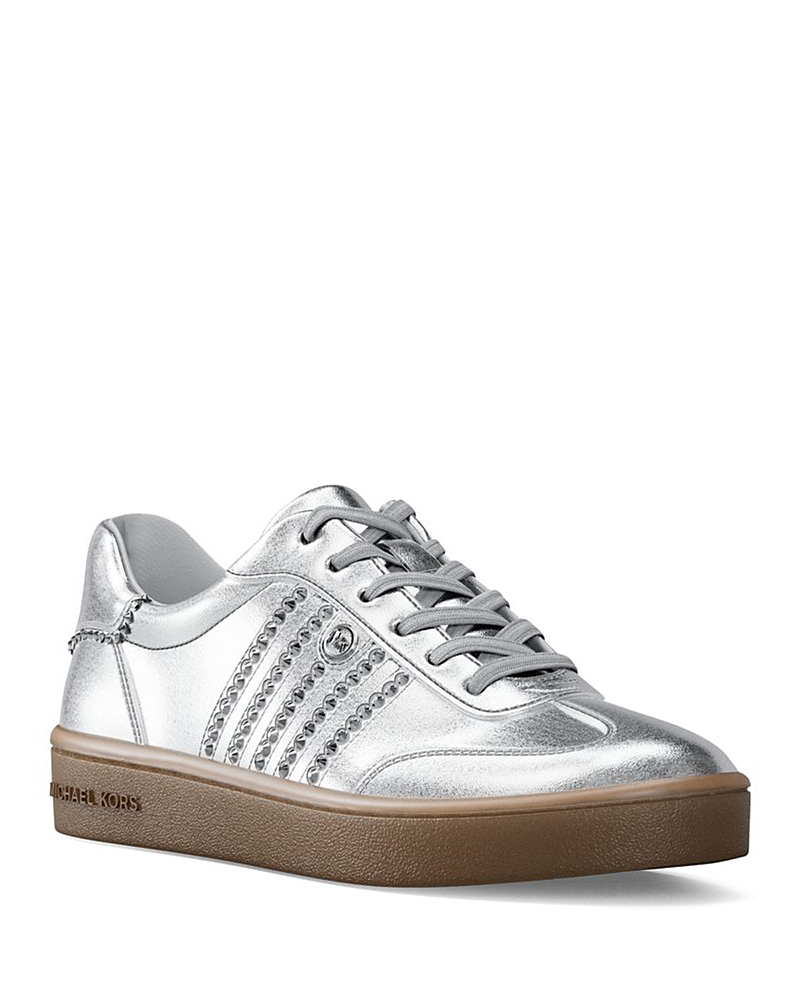 Michael Kors Scotty Embellished Metallic Leather Sneaker In Metallic