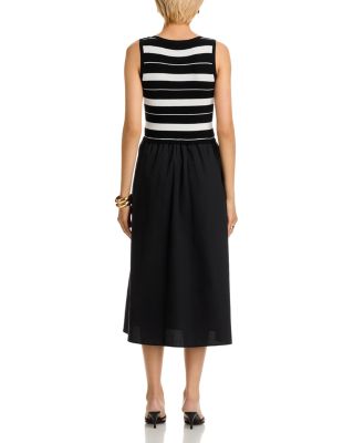 Stripe Scoop Neck Mixed Media Midi Dress