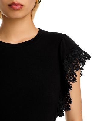 Lace	Sleeve Crewneck Tee