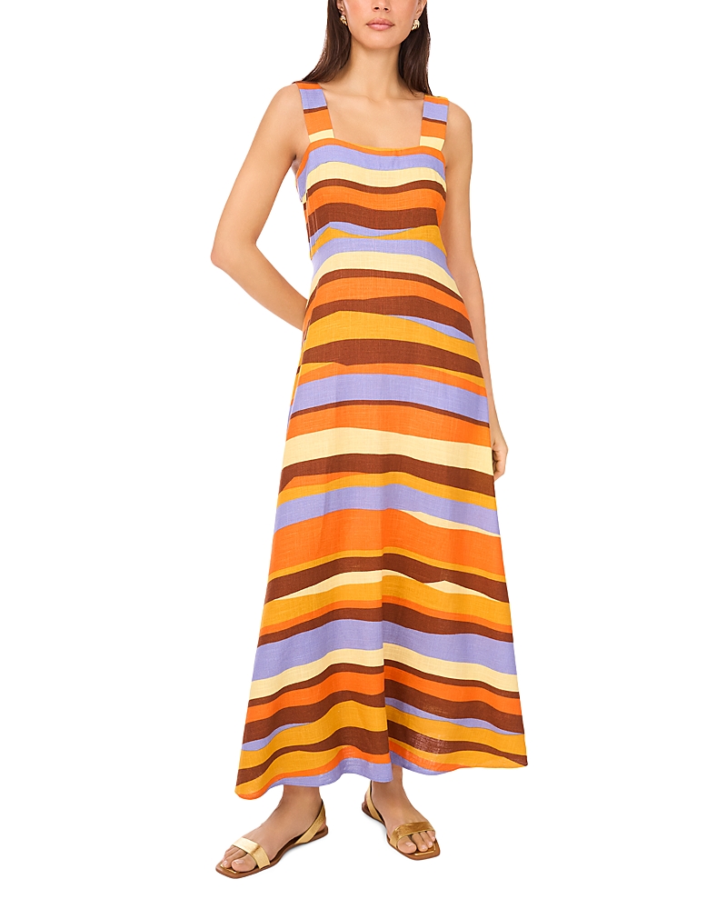 Vince Camuto Stripe Square Neck Midi Sundress In Multi
