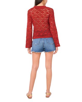 Pointelle V Neck Long Sleeve Cardigan 