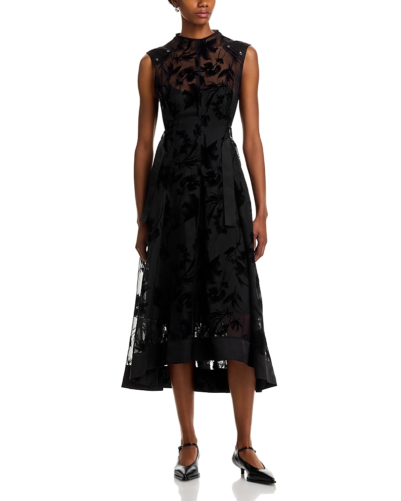 3.1 Phillip Lim Flocked Organza Sleeveless Midi Dress In Black