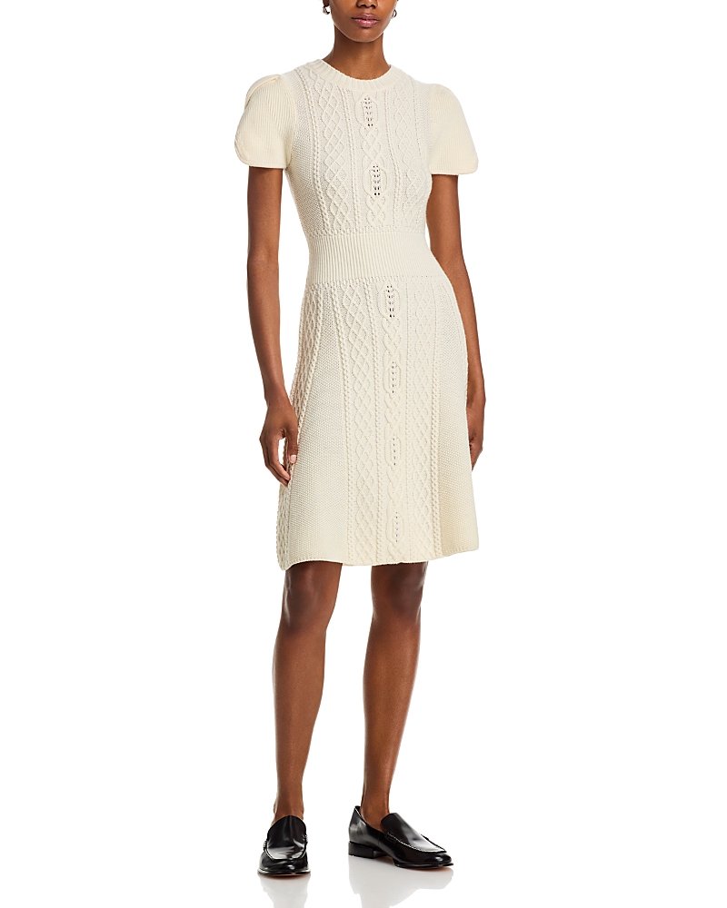 3.1 Phillip Lim Wool Cable Knit Mock Neck Dress In White