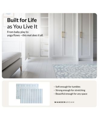  Reversible Baby PlayMat - Emerson Ikat + Jack Stripe Design – Soft, Non-Toxic Foam – Waterproof, Easy to Clean