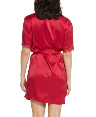 Silk Short Wrap Gown with Lace Trim Robe