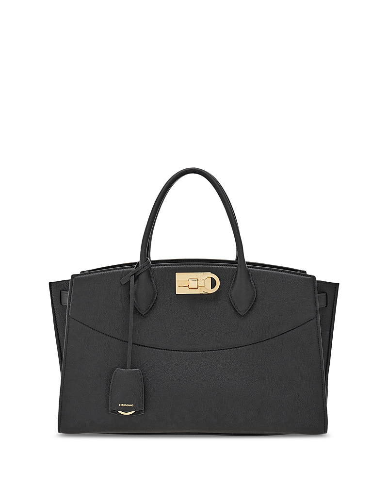 Ferragamo Black Leather Handbag In Black