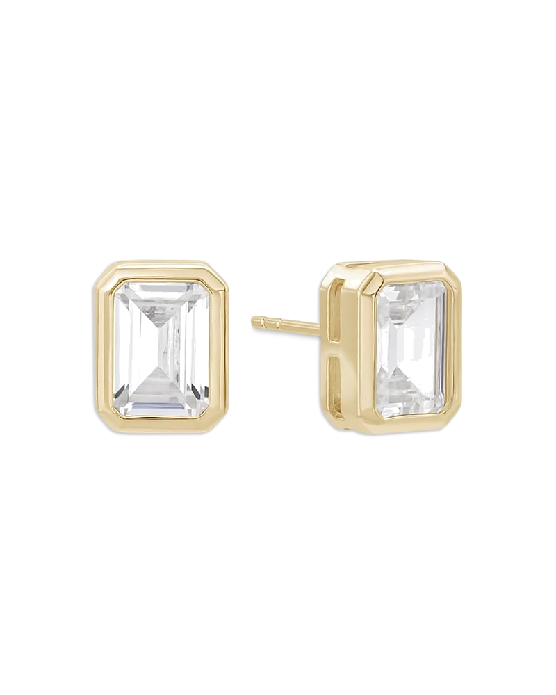 Shashi Baguette Cubic Zirconia Stud Earrings In Gold