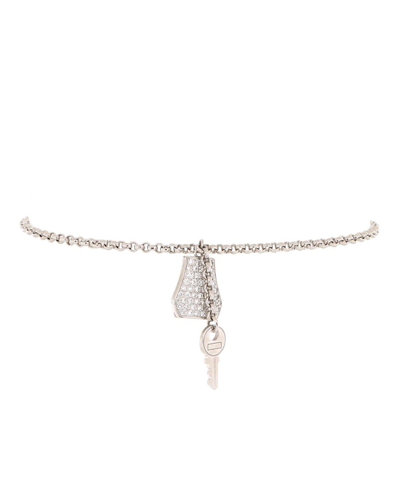 PRE-OWNED HERMES PRE-OWNED HERMES SMALL KELLY CLOCHETTE CHAIN BRACELET 18K WHITE GOLD WITH PAVE DIAMONDS