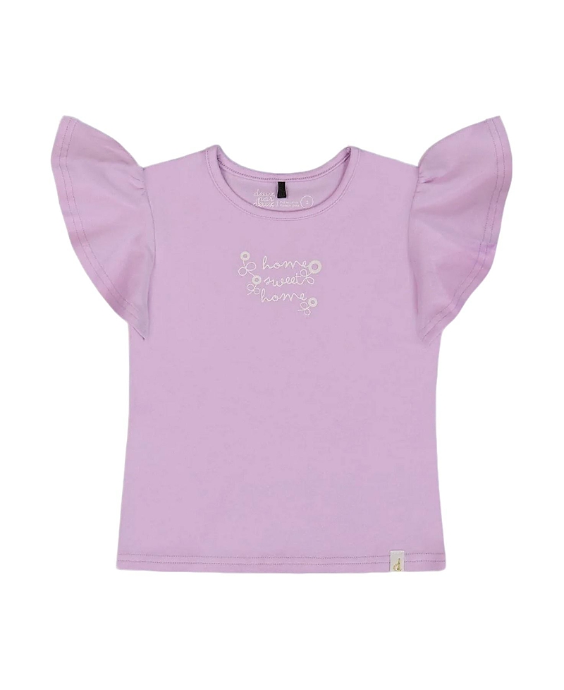 Deux Par Deux Girl's Flutter Sleeve Top With Print Lilac