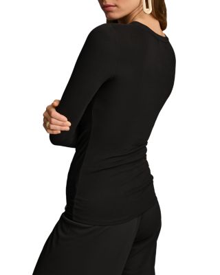 Long Sleeve Gathered Stretch Crepe Tee