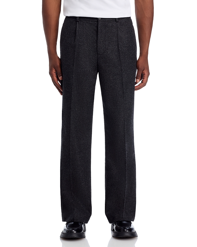 Frame Pinstriped Wool Blend Wide Leg Trousers In Blue