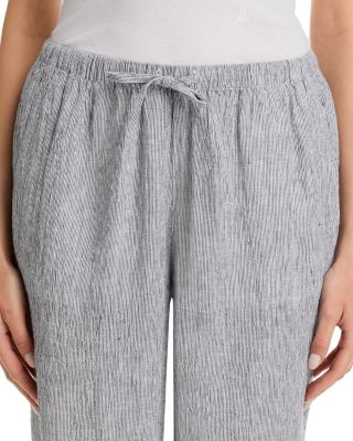 Puckered Linen Tapered Ankle Pants