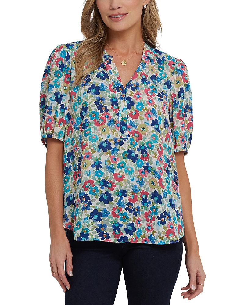 Nydj Floral Split Neck Draped Top