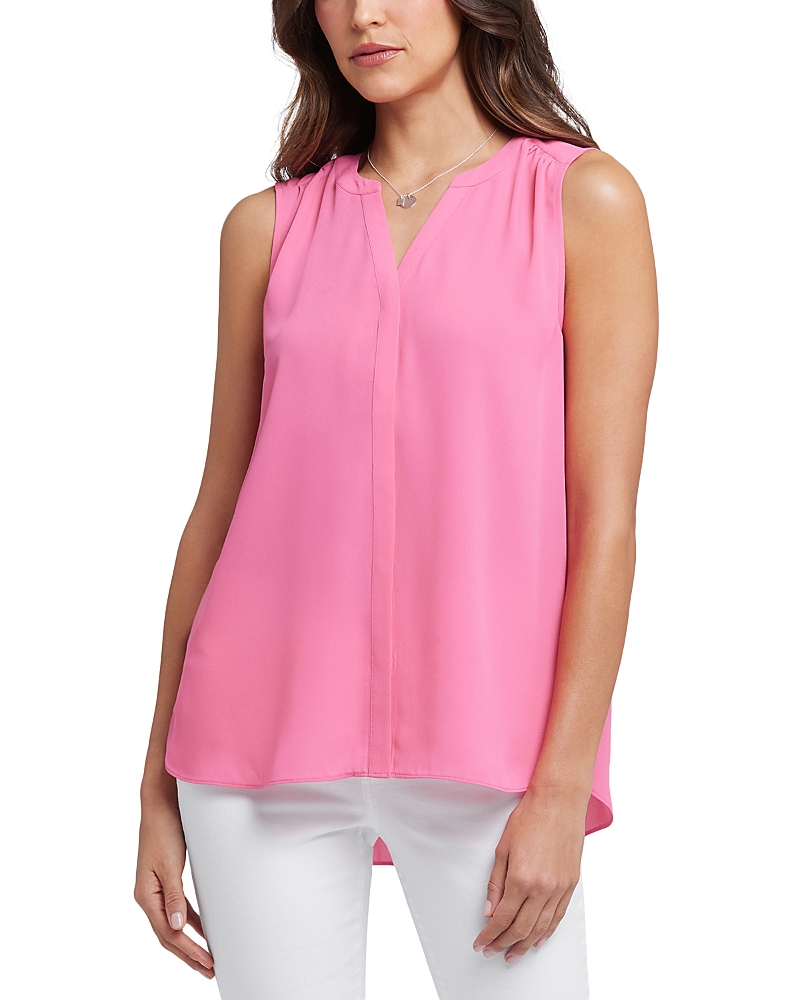 Nydj Print Pleat Back Sleeveless Split Neck Blouse In Pink