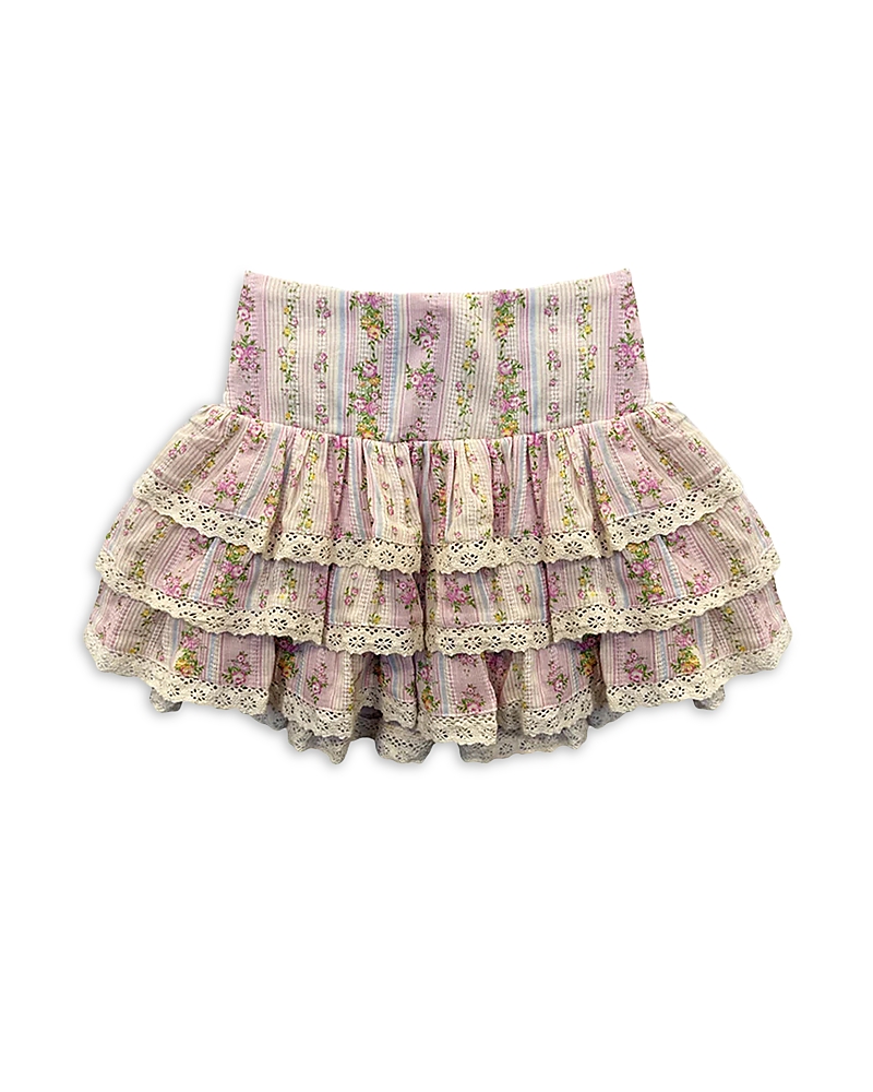 KatieJnyc Girls' Lace Trim Seersucker Skirt - Big Kid