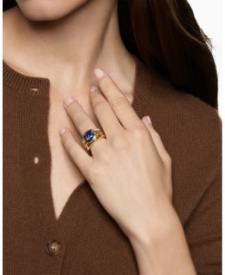 DY Mercer&reg; Three Row Stone Ring in 18K Yellow Gold with Iolite and Diamonds, 12mm