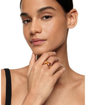 Sculpted Cable Open Cocktail Ring in 18K Yellow Gold with Madeira Citrine and Rubellites, 12.4mm