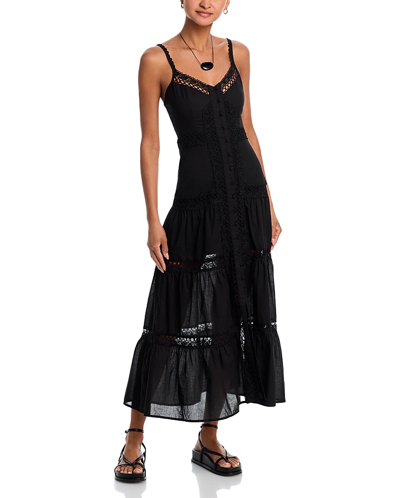 Aqua Lace Inset Midi Dress - Exclusive In Black