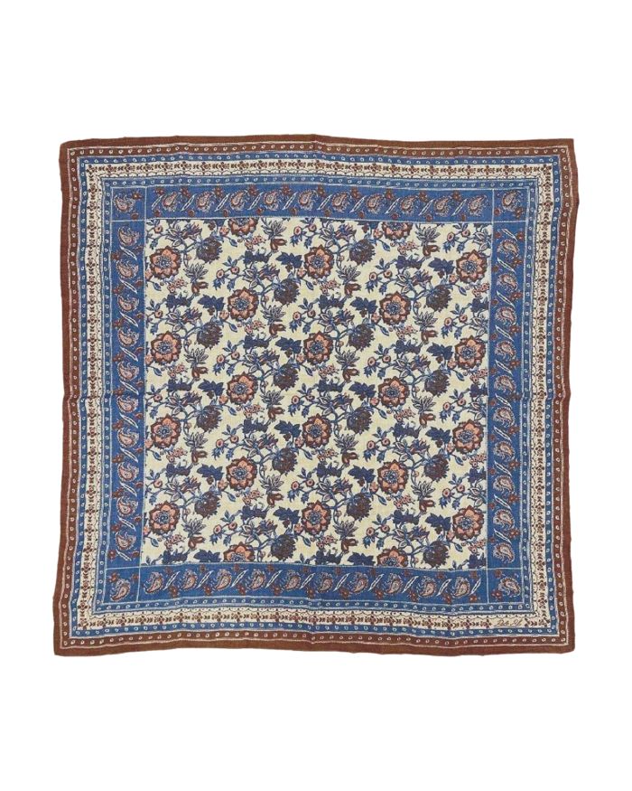 Antique Block Print Linen & Wool Square Scarf