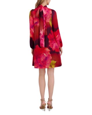 Long Sleeve Bow Neck Mini Dress