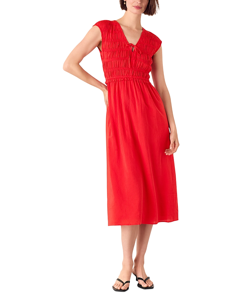 Whistles Petite Shirred Bodice Midi Dress In Red