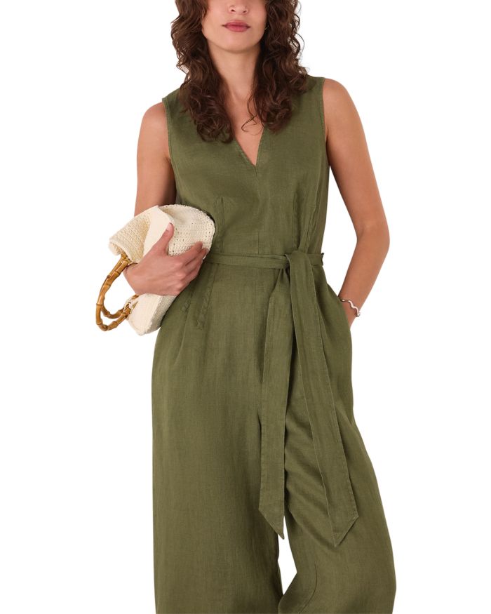 Belted Seamed Linen Jumpsuit