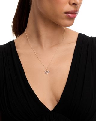 14K Yellow Gold Black & White Diamond Dragonfly Pendant Necklace, 18"
