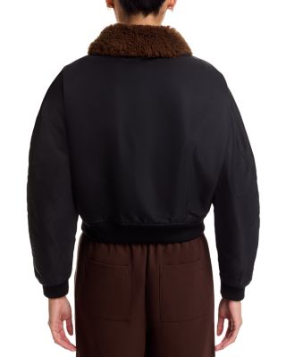 Shrunken Shearling Trim Bomber Jacket