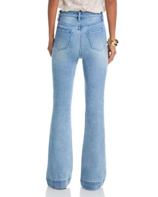 Embroidery Stud Bell Bottom High Rise Jeans in Light Wash - Exclusive