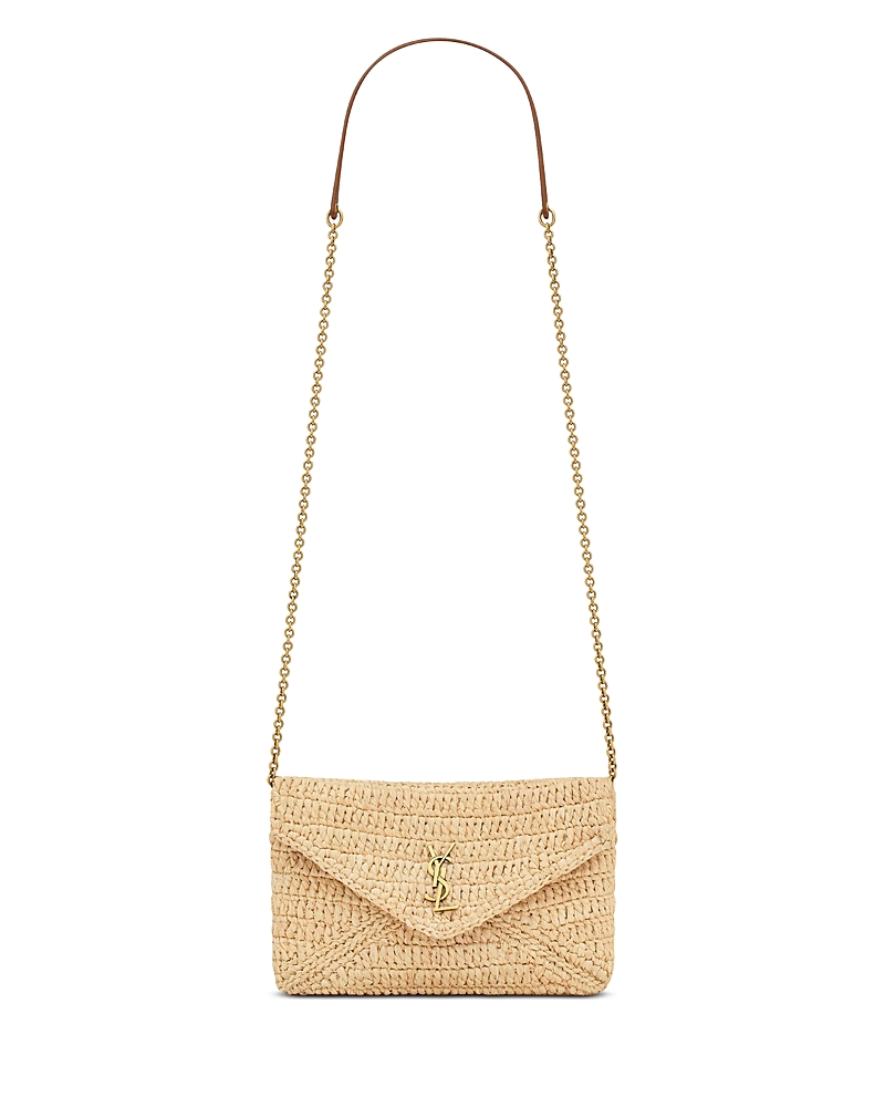 Saint Laurent Cassandre Chain Pouch In Raffia