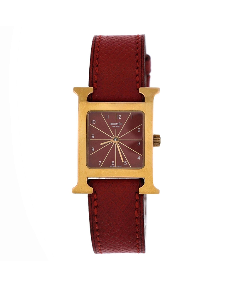 Shop Pre-owned Hermes Hermes Heure H Quartz Watch In Plated Metal And Leather 21mm