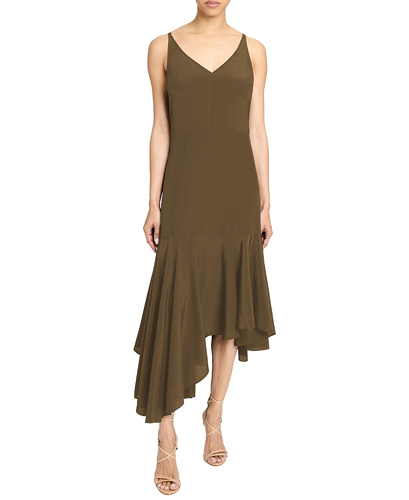 Santorelli Davin Sleeveless Asymmetric Fit And Flare Silk Midi Dress