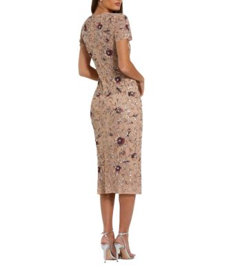 Romantic Floral Embellished Mesh Midi Dress