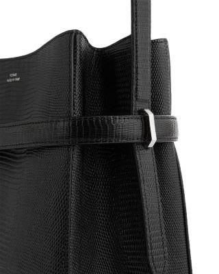 Belted Lizard-Embossed Bucket Bag in Black