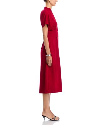 Mock Neck Button Front Midi Dress
