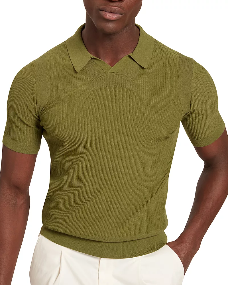 Ted Baker Aindrea Textured Rib Open Neck Knitted Polo Shirt