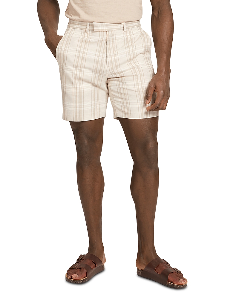 Ted Baker Arrigos Checked Cotton & Linen Straight Leg 7.5 Shorts In Brown