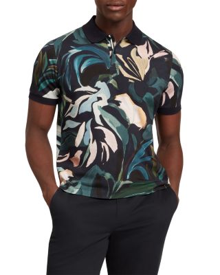 Kivem Floral Print Pure Cotton Polo Shirt