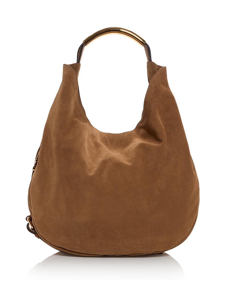 Moschino Handle Me Large Suede Shoulder Bag In Brown