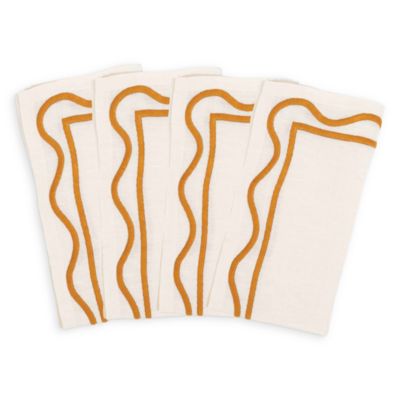 Colorblock Embroidered Linen Napkins, Set of 4