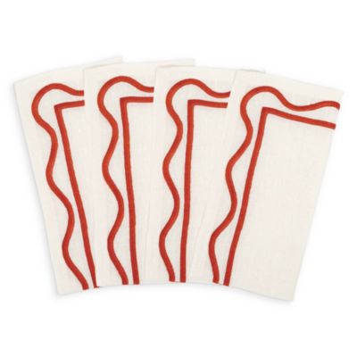 Colorblock Embroidered Linen Napkins, Set of 4