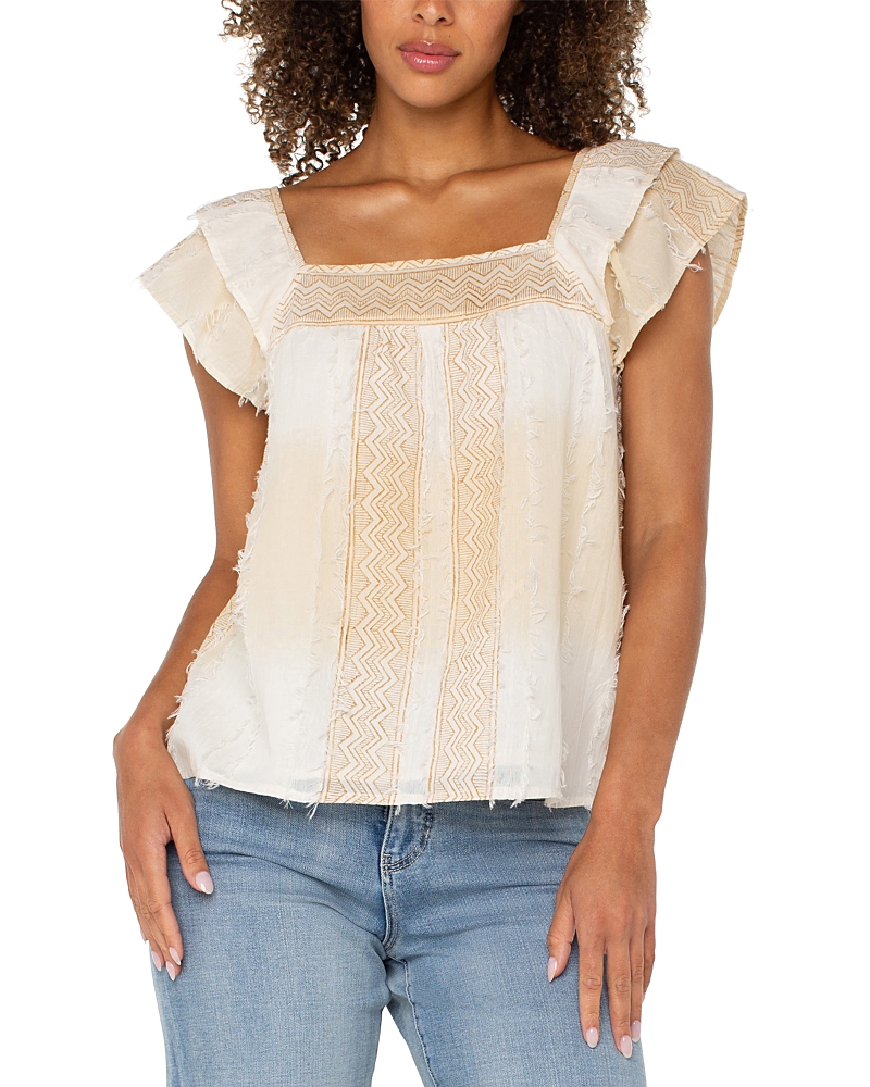 Liverpool Los Angeles Womens Printed Textured Woven Cotton Blouse Pxs Xl In Neutral