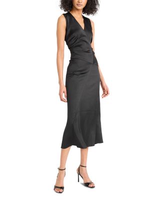 Ruched Satin Midi Dress