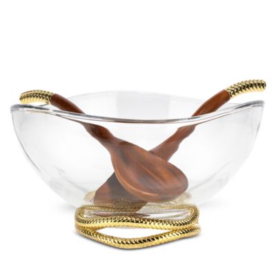 Braid Gold Glass Salad Bowl &amp; Servers
