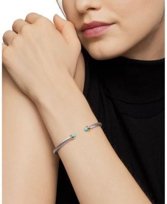 Classic Cable Bracelet in Sterling Silver with 18K Yellow Gold and Turquoise, 4mm