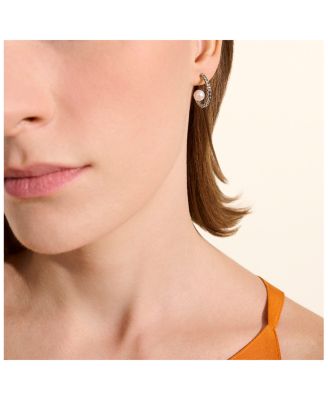 Sterling Silver JH Essentials Cultured Freshwater Pearl Carved Chain Hoop Earrings