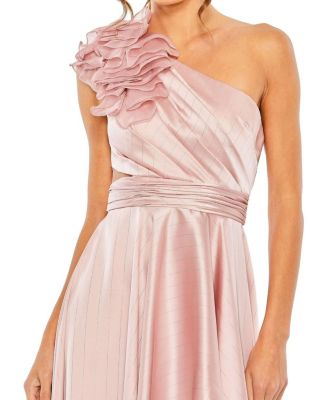 Ruffled One Shoulder Cut Out Hi-Low Gown
